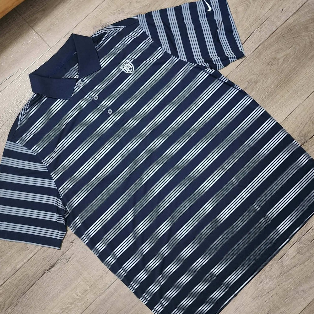 Nike Golf Tour Performance Dri-Fit Men XL Navy Blue Striped Polo Shirt Short SLV
